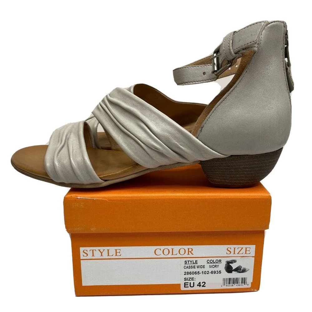Miz Mooz Womens Leather Heeled Sandals, Cassie, Ivory - EU 42W US 10W Strap New